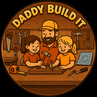 Daddy Build It β dad and daughters at the workbench logo